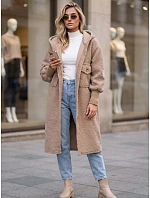 Płaszcz damski baranek długi z kapturem kamelowy FashionStreet NY0830