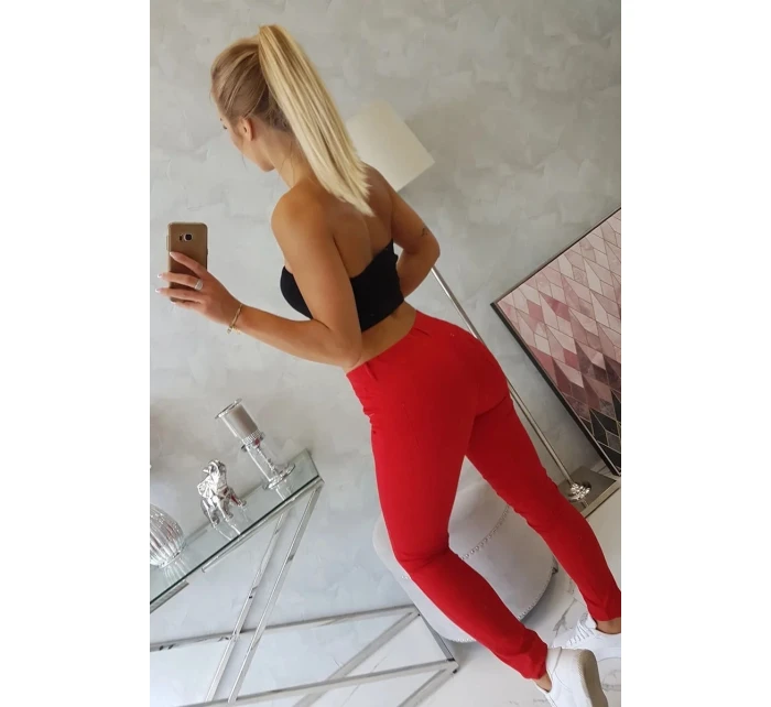 Kalhoty v barvě džínové červené