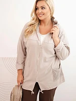Dámská mikina Plus Size bavlněná oversize s dlouhým rukávem béžová