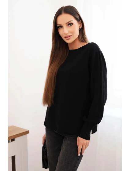 Dámský viskózový svetr s dlouhým rukávem a rozparkem po model 21410298 černý - K-Fashion Dámský viskózový svetr s dlouhým rukávem a rozparkem po model 21410298 černý - K-Fashion