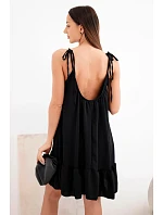 Dámské viskózové šaty na ramínka s volánem a zavazováním černá