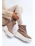 Kožené Dámské Boty Na Podpatku S Pásky  Bežové model 21644286 - Zazoo