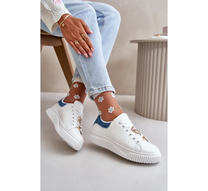 Nízké Tenisky Z Eko Kůže S Připevněnými Dekoracemi Bílá-Modrá Cillione Nízké Tenisky Z Eko Kůže S Připevněnými Dekoracemi Bílá-Modrá Cillione