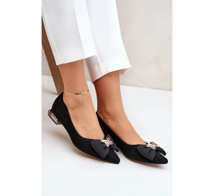 Elegantní Semišové Baleríny Dámské S Mašlí Laura Messi 2893 Černé