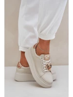 Dámské Kožené Tenisky model 21683829 Světle Béžové - CheBello
