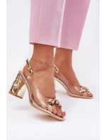 Průhledné sandály na podpatku s krystaly Vinceza 70110 zlaté