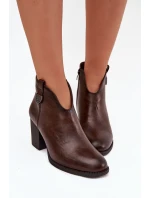 Zateplené dámské kotníkové boty na vysokém podpatku z eko kůže čokoládové talianské