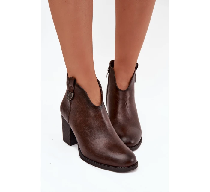 Zateplené dámské kotníkové boty na vysokém podpatku z eko kůže čokoládové talianské