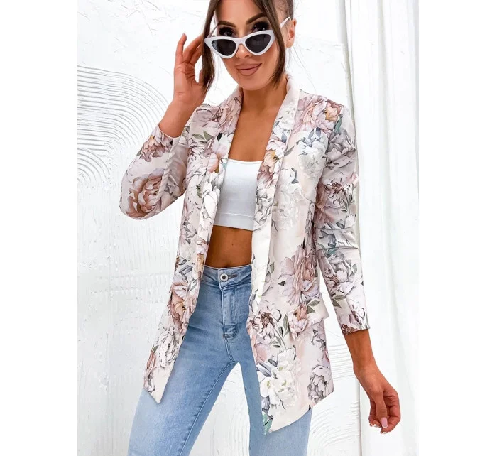 Béžové dámské sako s podšívkou model 20070247 - Moon Béžové dámské sako s podšívkou model 20070247 - Moon