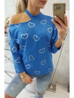 Chrpově modrá halenka s potiskem srdce