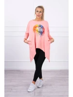 Oversize halenka s duhovým potiskem rtů v meruňkové barvě
