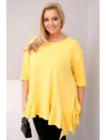 Dámská blůza Plus Size s bavlnou, volánem a ohrnovacími rukávy žlutá Dámská blůza Plus Size s bavlnou, volánem a ohrnovacími rukávy žlutá