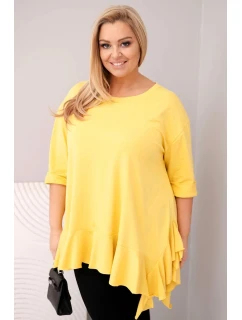 Dámská blůza Plus Size s bavlnou, volánem a ohrnovacími rukávy žlutá