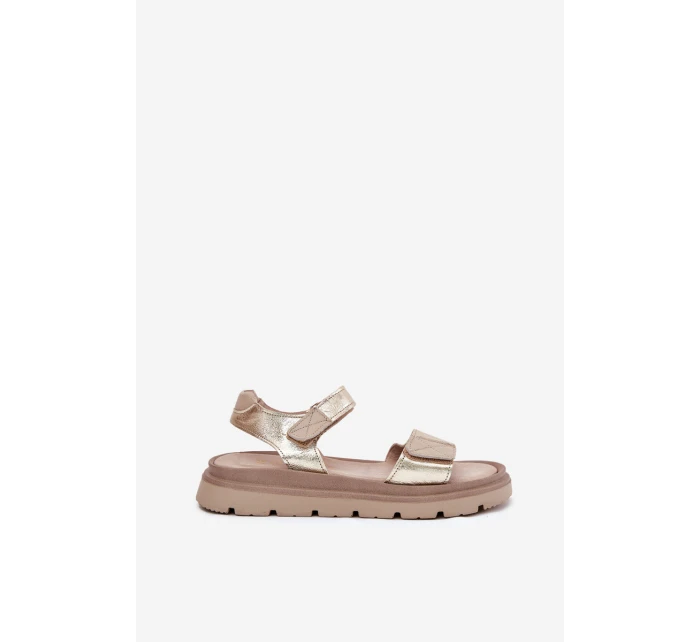 Dámské kožené sandály na platformě zlaté Zazoo 40443