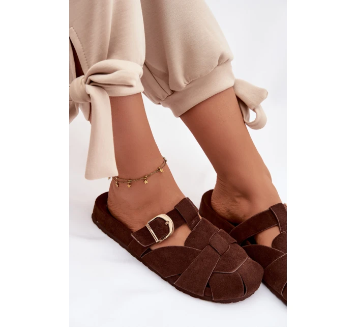 Dámské s pásky a zlatým přezkou Čokoládové model 21951397 - Boto