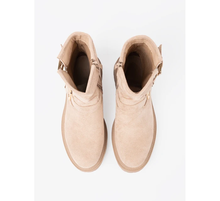 Originální Jasnobeżowy dámské kotníčkové boty na plochém podpatku Originální Jasnobeżowy dámské kotníčkové boty na plochém podpatku