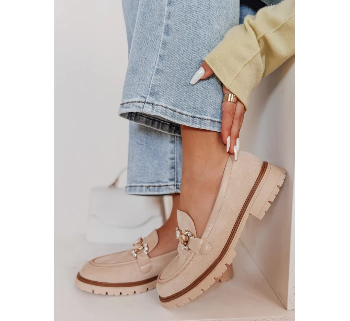 Dámské mokasíny s plochou podrážkou LOFINKA beige FashionStreet ZY0797