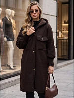 Dámský dlouhý kabát z ovčí kůže s kapucí, čokoládově hnědý, FashionStreet NY0797 Dámský dlouhý kabát z ovčí kůže s kapucí, čokoládově hnědý, FashionStreet NY0797