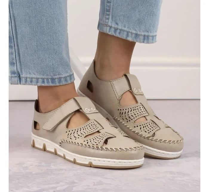 Rieker W RKR651 béžové kožené polobotky s háčkem a smyčkou