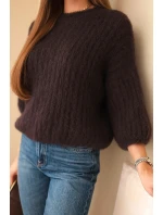 Dámský model 21803199 svetr s 3/4 rukávem hnědý - K-Fashion