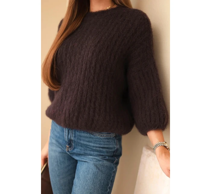 Dámský model 21803199 svetr s 3/4 rukávem hnědý - K-Fashion
