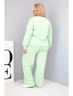 Dámská souprava Plus Size bavlněná s volnou mikinou a kalhotami s širokou nohavicí pistáciová