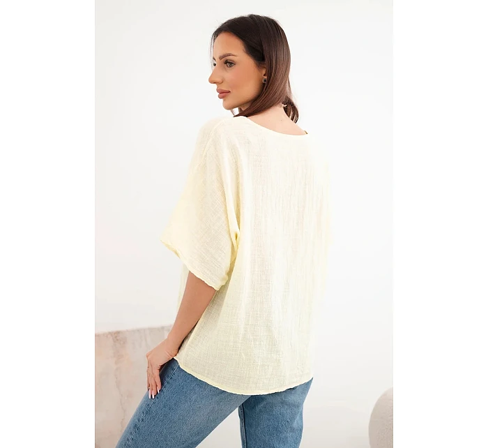 Dámská bavlněná oversize halenka s krátkým rukávem žlutá