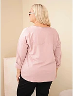 Dámská bavlněná halenka Plus Size s potiskem a výstřihem U růžová tmavá pudrová Dámská bavlněná halenka Plus Size s potiskem a výstřihem U růžová tmavá pudrová