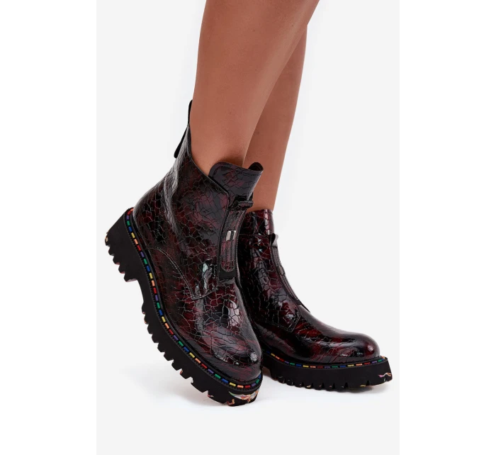 Lakované dámské kotníčková obuv z přírodní kůže s vyhříváním Artiker 57C0165 bordó Lakované dámské kotníčková obuv z přírodní kůže s vyhříváním Artiker 57C0165 bordó