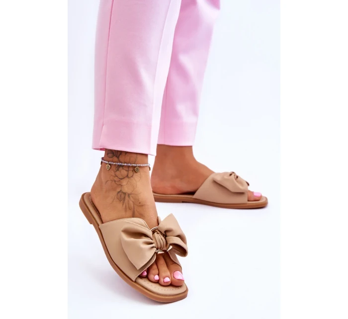 Dámské kožené pantofle s mašlí Béžové Becky