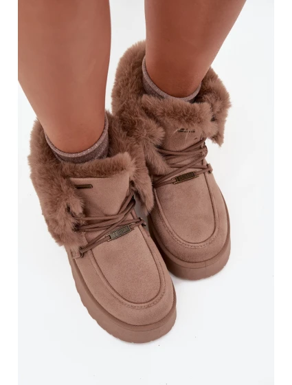 Dámské sněhule na platformě s kožešinkou a šněrováním Big Star – béžové