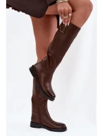 Dámské kozačky na nízkém podpatku s ozdobným detailem Arvessa – hnědé