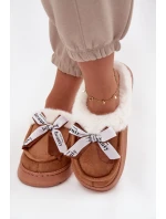 Dámské pantofle s kožíškem a mašlí Fenella – hnědé