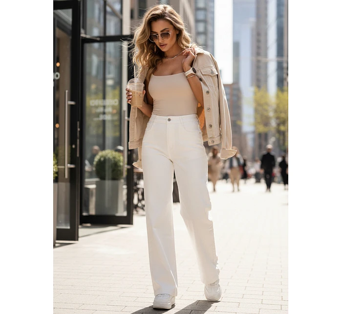 Jeansy damskie wide leg z wysokim stanem białe model 22101983 - FashionStreet