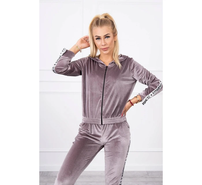 Velurová souprava s ozdobnými model 21752924 šedá - K-Fashion Velurová souprava s ozdobnými model 21752924 šedá - K-Fashion