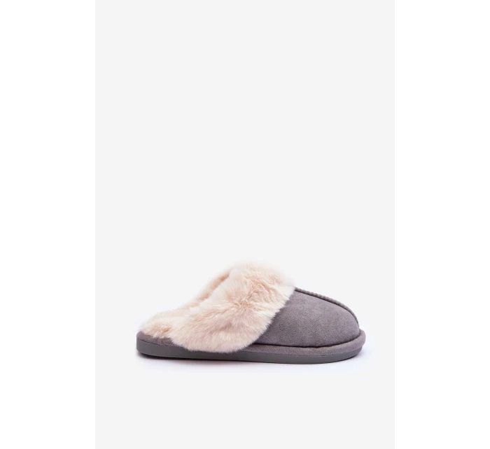 Dámské Pantofle s Kožešinou Šedé Pinky