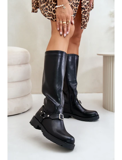 Zateplené dámské kozačky na zip z ekologické kůže černé model 21670685 - Boto