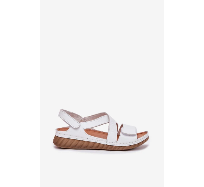 Dámské Kožené Sandály Na Suchý Zip model 21702019 Bílé - Maciejka