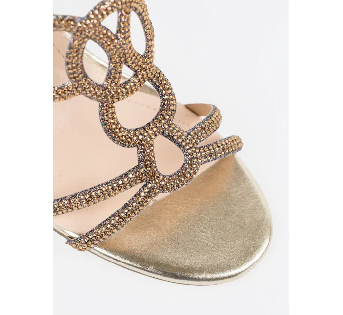 Originální  nazouváky zlaté dámské na širokém podpatku