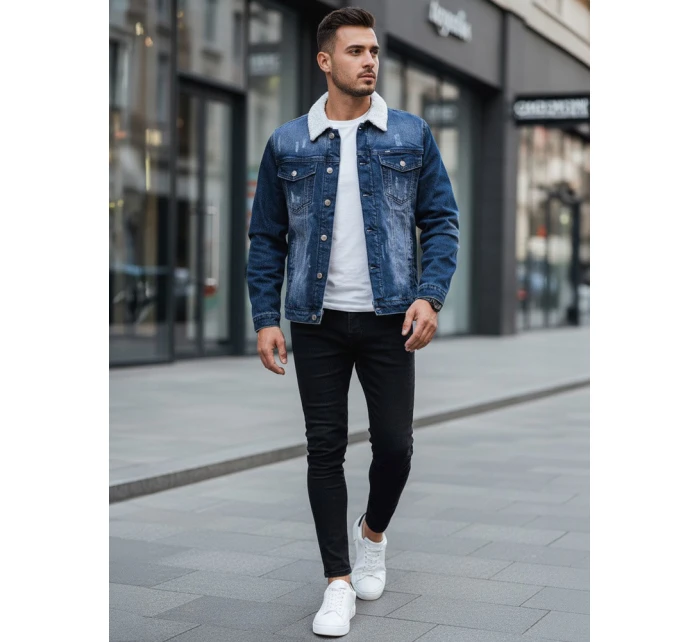 Pánská zateplená džínová bunda s ovčí kůží modrá FashionStreet TX4727z