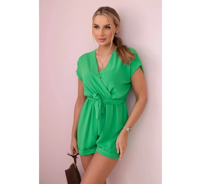 Krátký overal zavazovaný v pase zelený