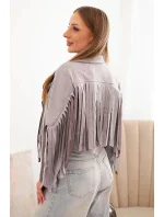 Dámská semišová bunda s třásněmi šedá