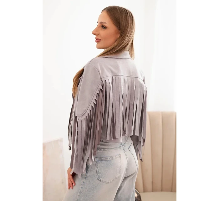 Dámská semišová bunda s třásněmi šedá