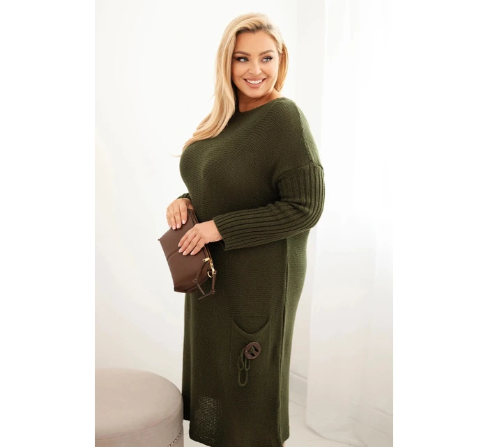 Dámská šaty Plus Size s oversize s kapsou khaki model 21393368 - K-Fashion