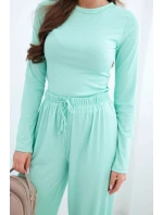 Dámský viskózový komplet s halenkou a širokými kalhotami mátová Dámský viskózový komplet s halenkou a širokými kalhotami mátová