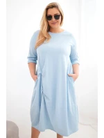 Dámská sukně Plus Size bavlněná s nařasením modrá