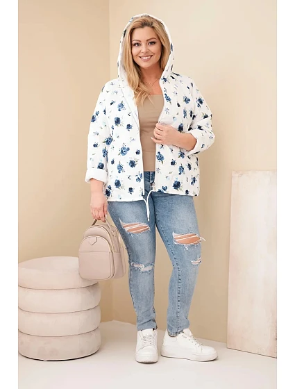Dámská jarní bunda Plus Size s model 22043038 květinovým vzorem tmavě modrá - K-Fashion