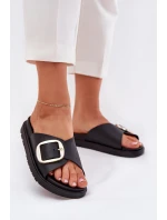 Dámské Pantofle Na Platformě Se Zlatou Přezkou Černé model 21702684 - Boto Dámské Pantofle Na Platformě Se Zlatou Přezkou Černé model 21702684 - Boto