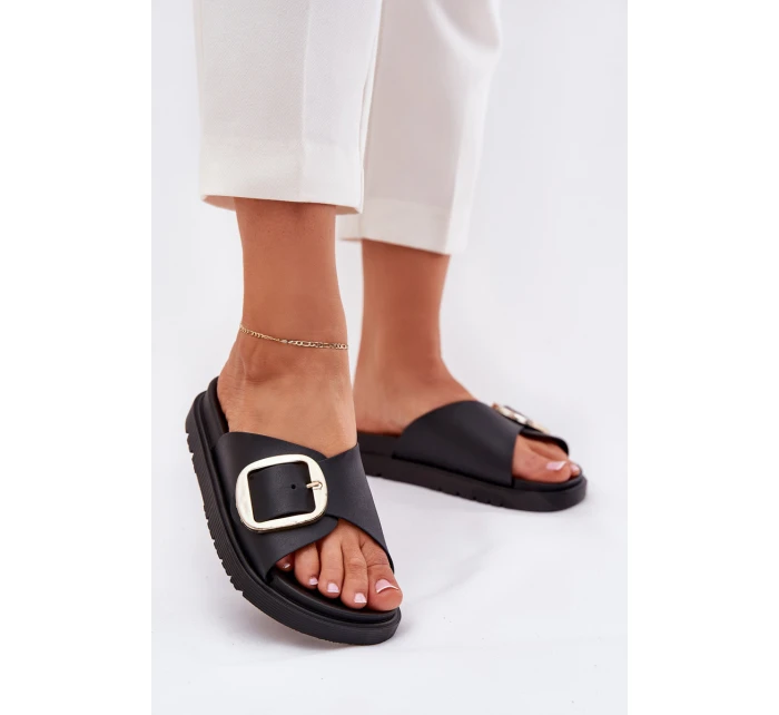 Dámské Pantofle Na Platformě Se Zlatou Přezkou Černé model 21702684 - Boto Dámské Pantofle Na Platformě Se Zlatou Přezkou Černé model 21702684 - Boto