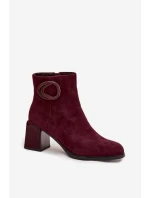 Semišové kotníčkové boty na podpatku s vyztuženým detailem Artiker 57C0016 bordó